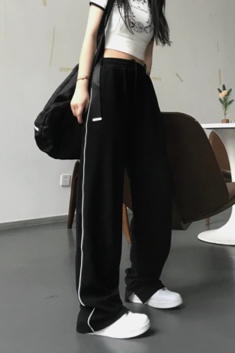 Slit floor pants for women in the autumn ins high street versatile straight wide-leg pants loose casual sports pants trousers trendy
