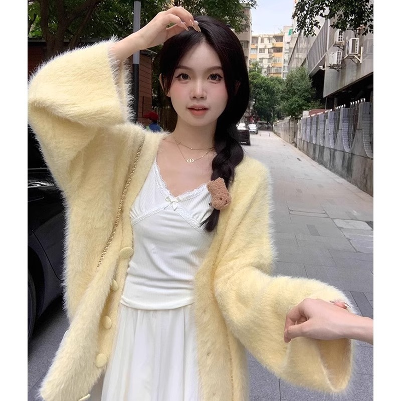 Sweater and jacket for women's temperament in autumn and winter loose lazy style mohair knitted cardigan