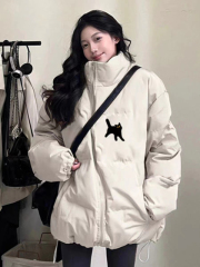 Official letters include modified cotton jacket for women's new winter loose thick warm printed stand collar cotton jacket