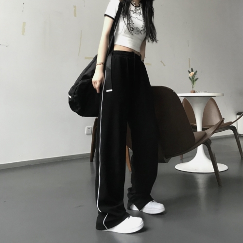 Slit floor pants for women in the autumn ins high street versatile straight wide-leg pants loose casual sports pants trousers trendy