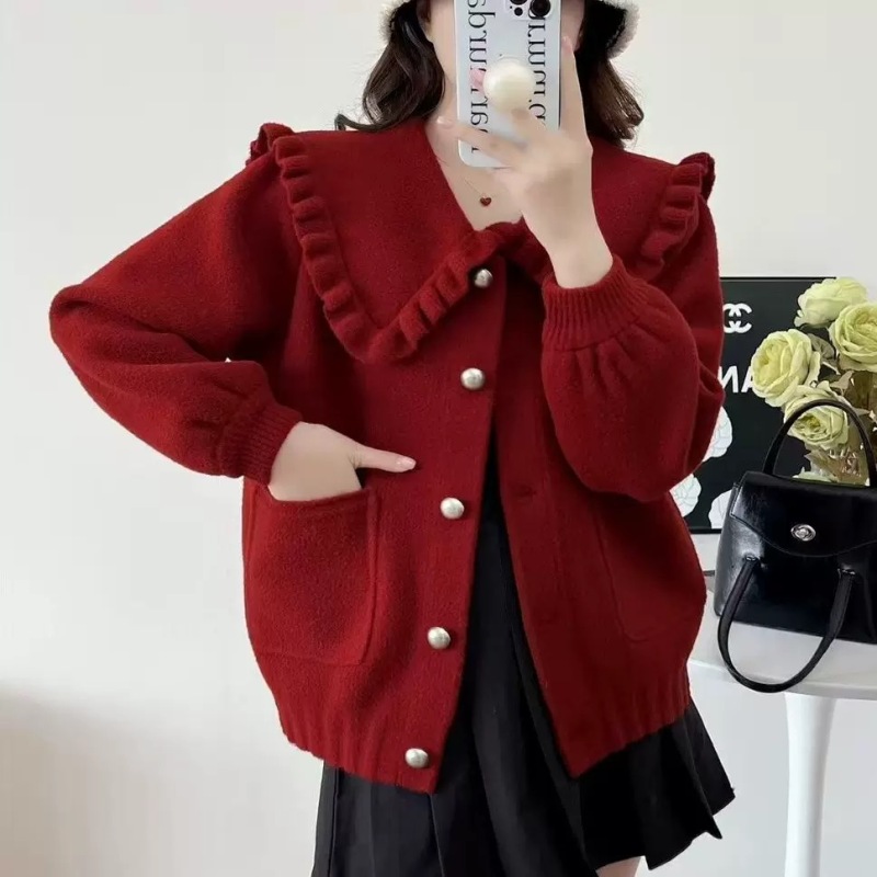 Doll collar woolen jacket for women in autumn new simple ruffle fashionable and fashionable cardigan short top autumn