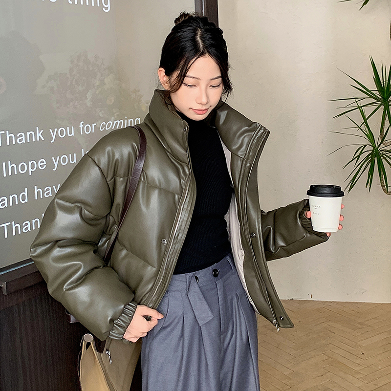 European and American retro pu lint suit women's winter new short fashionable loose small bread suit jacket