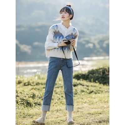 Japanese v-neck vest for women in autumn new style with knitted horse clip vest and sweater jacket