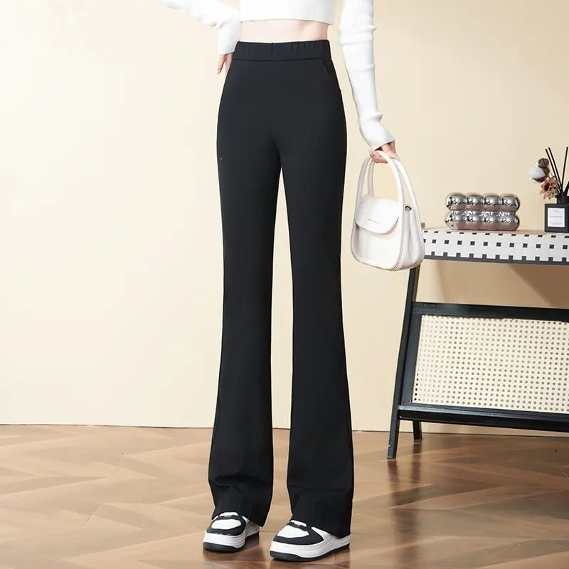 Women's spring and autumn new versatile and fashionable elastic waist casual pants stretch slimming bell-bottom pants