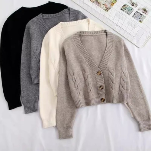 Knitted cardigan, twisted jacket, women's spring clothes new single-breasted short high-waisted slimming gel sweater trendy