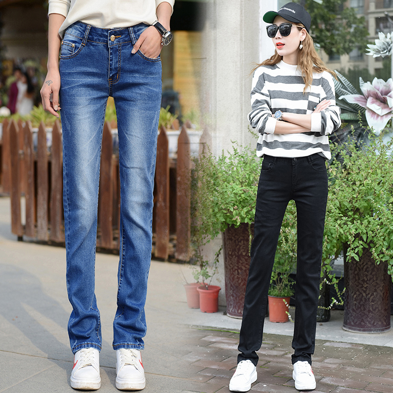 Straight jeans for women in spring and autumn Korean style slim and slim and fat plus larger stretch loose trousers