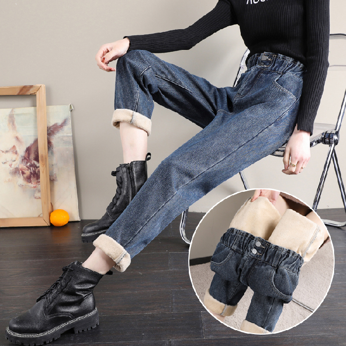Jeans for women's spring and autumn clothing new high-waisted large size Haruna carrot daddy plus velvet pants for women in autumn and winter