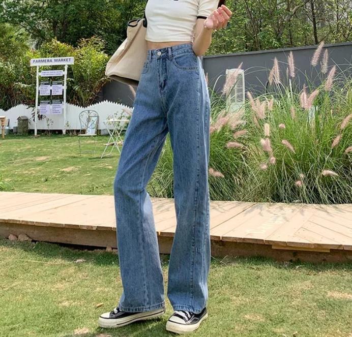 Simple casual trousers solid color jeans mid-waist spring and autumn new style