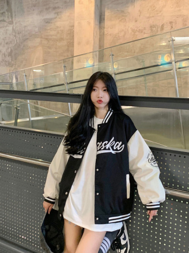 American retro baseball uniform jacket autumn new loose fashion BF style high street long-sleeved cardigan top for women
