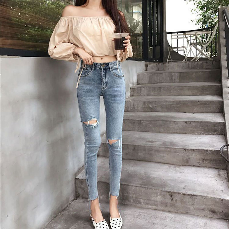Women's new Korean style slim and slim nine-point pants tight elastic bristle feet pencil pants women