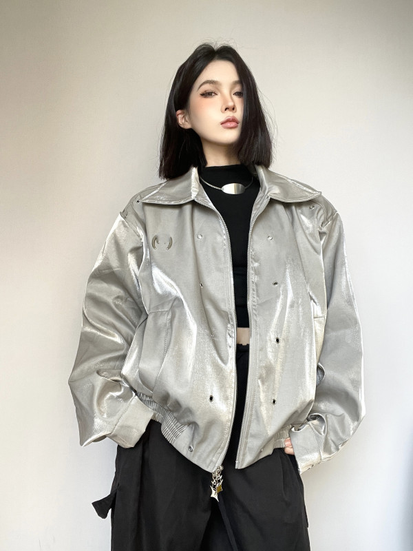 Autumn American handsome lapel long-sleeved cardigan jacket men and women casual jacket top street motorcycle suit