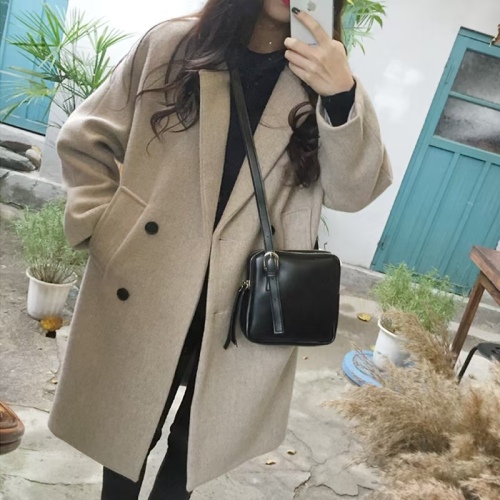 Women's autumn and winter thickened Korean tweed coat for students' mid-length windbreaker for winter