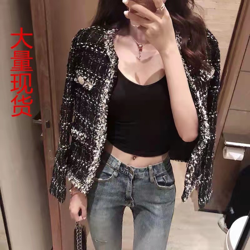 Short jacket for women, fashionable, loose and versatile, celebrity, small-flavored tweed plaid cardigan trendy
