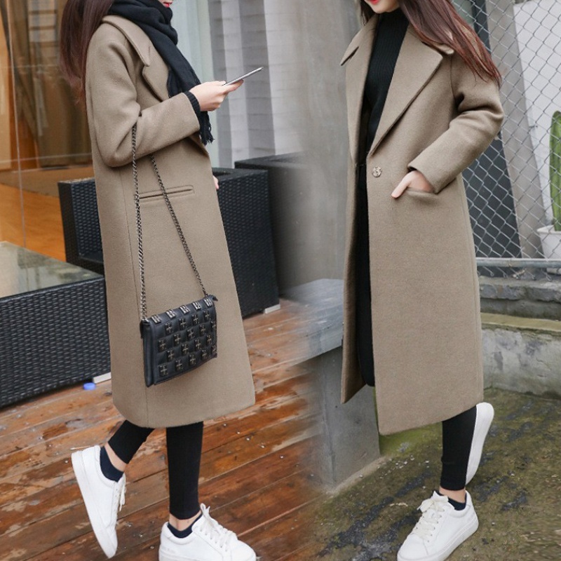 Women's new Korean loose mid-length wool cocoon-shaped temperament slim fit and slim woolen coat