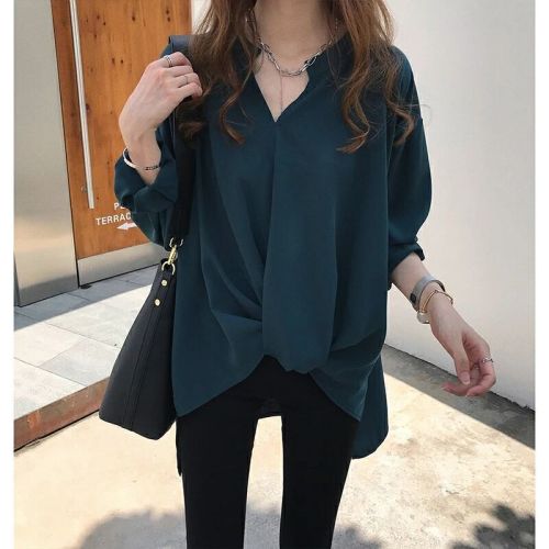 Large size women's new simple temperament shirt for women for autumn, versatile long-sleeved top loose BF shirt base shirt
