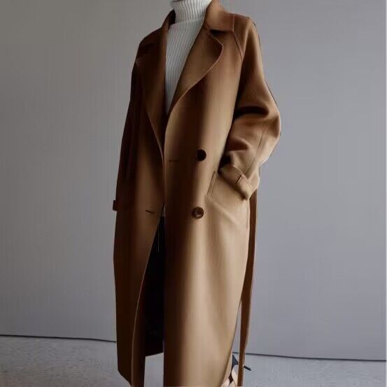 Korean double-sided cashmere coat for women's mid-length autumn and winter beige wool waitmore jacket wool double-sided woolen