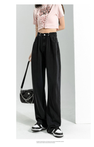 Black design straight jeans for women in autumn and winter new high-waist slimming wide-leg pants versatile loose floor pants