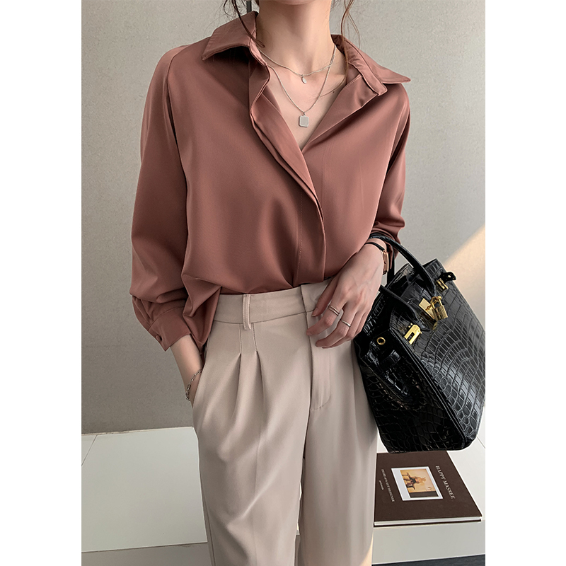 White shirt for women's spring new style design niche gentle style top loose long-sleeved shirt base shirt trendy