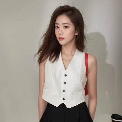 American retro high-end short suit vest cardigan jacket for women summer sleeveless vest vest vest top