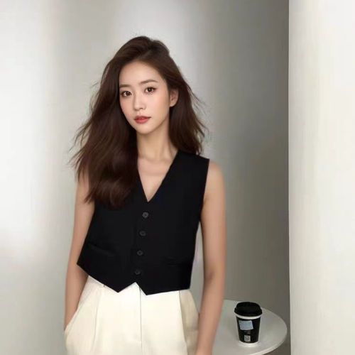 American retro high-end short suit vest cardigan jacket for women summer sleeveless vest vest vest top