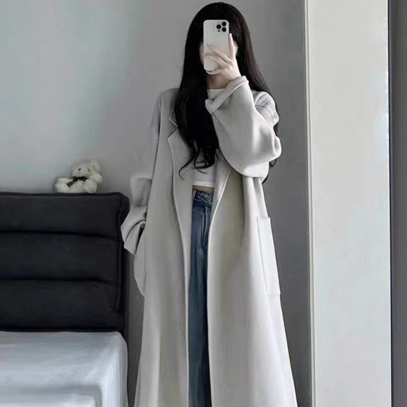 New Korean style fashionable gray small wool coat for autumn and winter women Hepburn style woolen coat