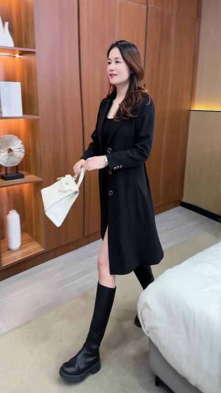 Trench coat for women in autumn and winter new style plus velvet thickened fashion suit collar small Korean style waist-closing mid-length outerwear