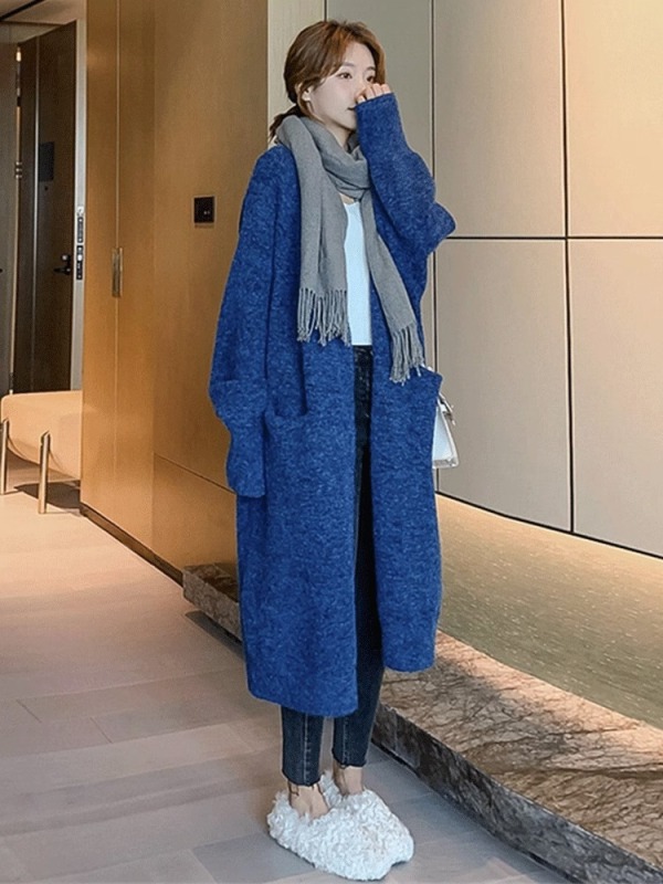 Mid-length sweater jacket for women in autumn and winter new loose style loose Korean lazy style thickened knitted cardigan