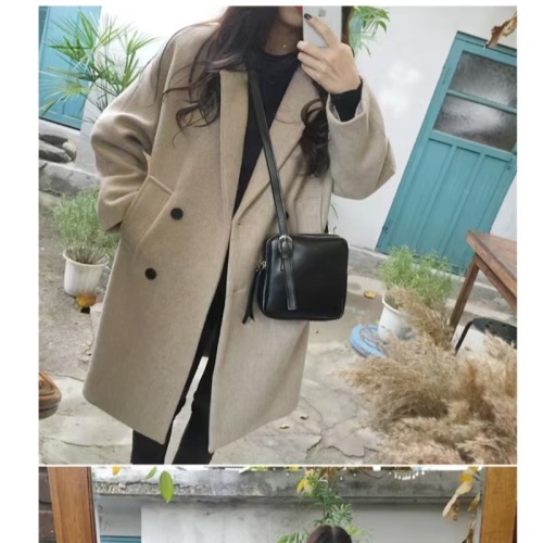 Women's autumn and winter thickened Korean tweed coat for students' mid-length windbreaker for winter