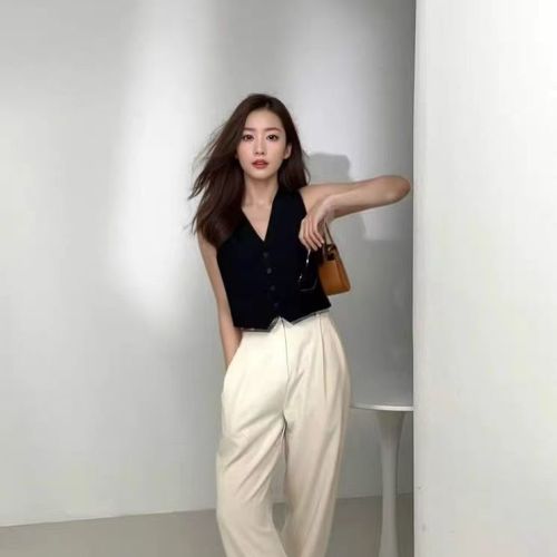 American retro high-end short suit vest cardigan jacket for women summer sleeveless vest vest vest top