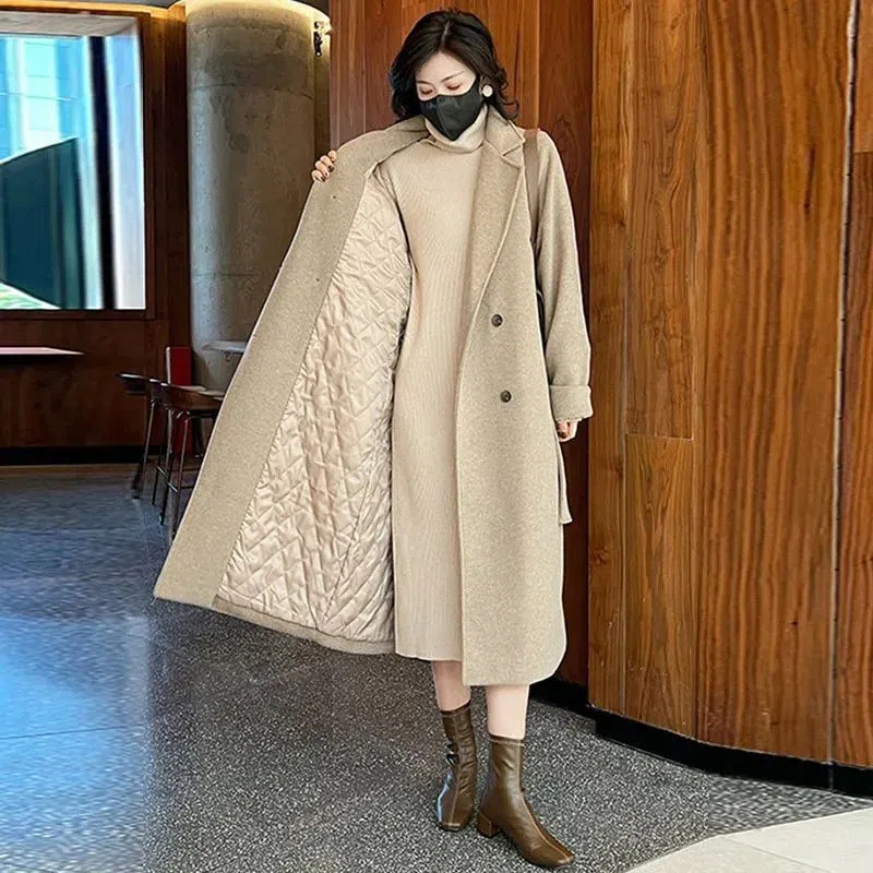 Korean double-sided wool coat for women mid-length thickened autumn and winter new Hepburn style small wool coat