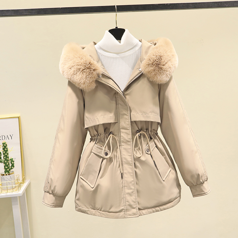 Down cotton jacket for women mid-length winter new solid color plus velvet cotton jacket ins niche Hong Kong style jacket