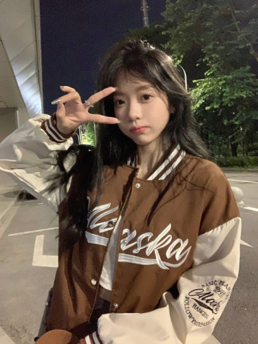 American retro baseball uniform jacket autumn new loose fashion BF style high street long-sleeved cardigan top for women