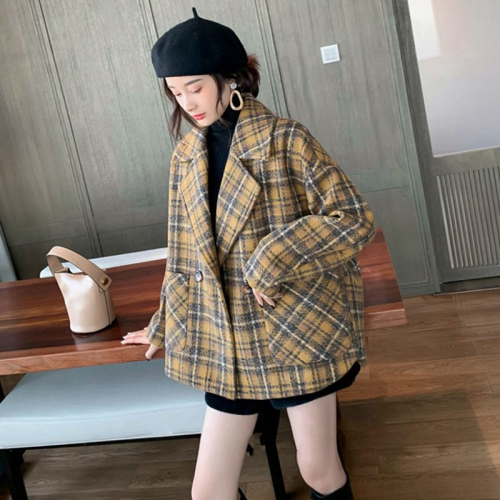 Women's autumn and winter new Korean style loose plaid small short Hepburn style tweed coat trendy