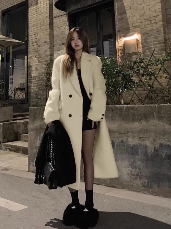 New style lazy Hepburn style over the knees, super long and versatile fashion retro tweed jacket