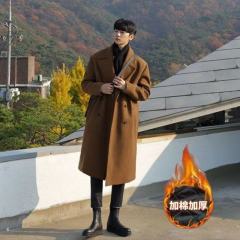 Double-breasted long men's woolen coat