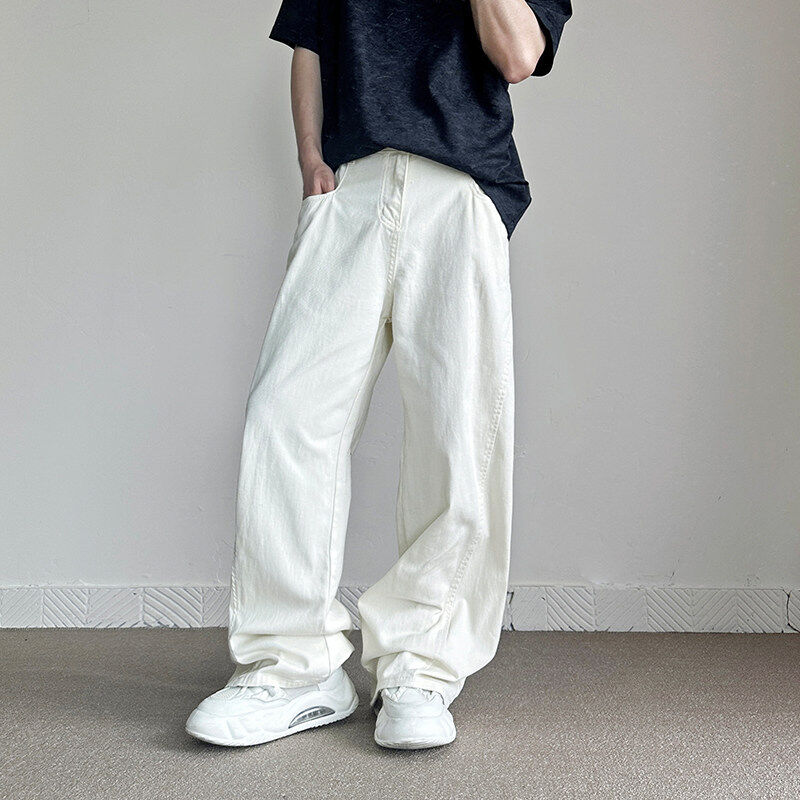Special autumn white high-quality loose straight jeans for men and women