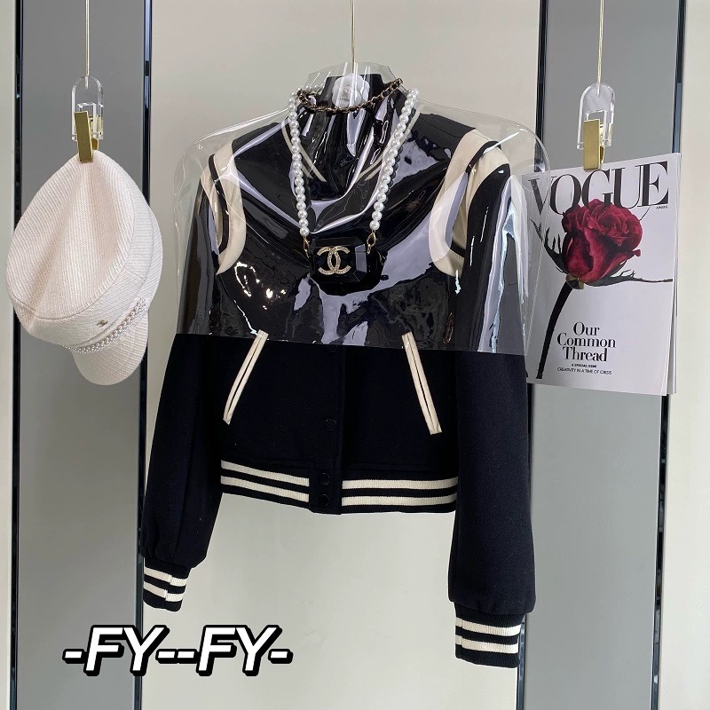 Black baseball uniform jacket for women new style high-end fashion street autumn top short jacket