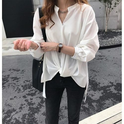 Large size women's new simple temperament shirt for women for autumn, versatile long-sleeved top loose BF shirt base shirt