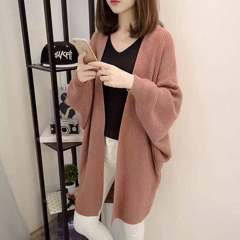 Knitted cardigan jacket for women in spring and autumn thin style loose and lazy style mid-length versatile long-sleeved tops for trendy exterior