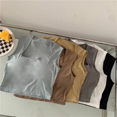 European and American INS street style square collar exposed collar suspender small vest wide shoulder strap base shirt sports top