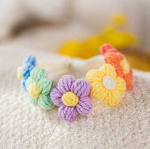 Sweet Flowers Kitten Yarn Collar Pet Decoration Handmade Knitted Cute Kitten Scarf Circle