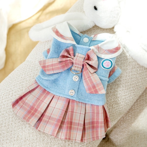 New autumn and winter warm cat JK college sweet style puppy dress pet two-legged skirt dog clothes