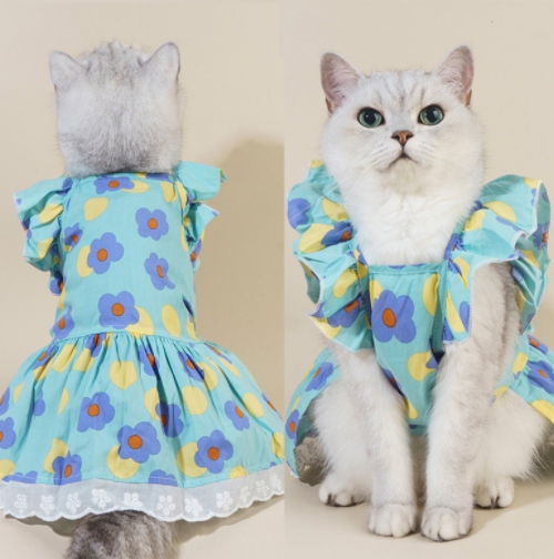 Spring and summer cat clothing pet cotton floral suspender skirt mesh skirt dress