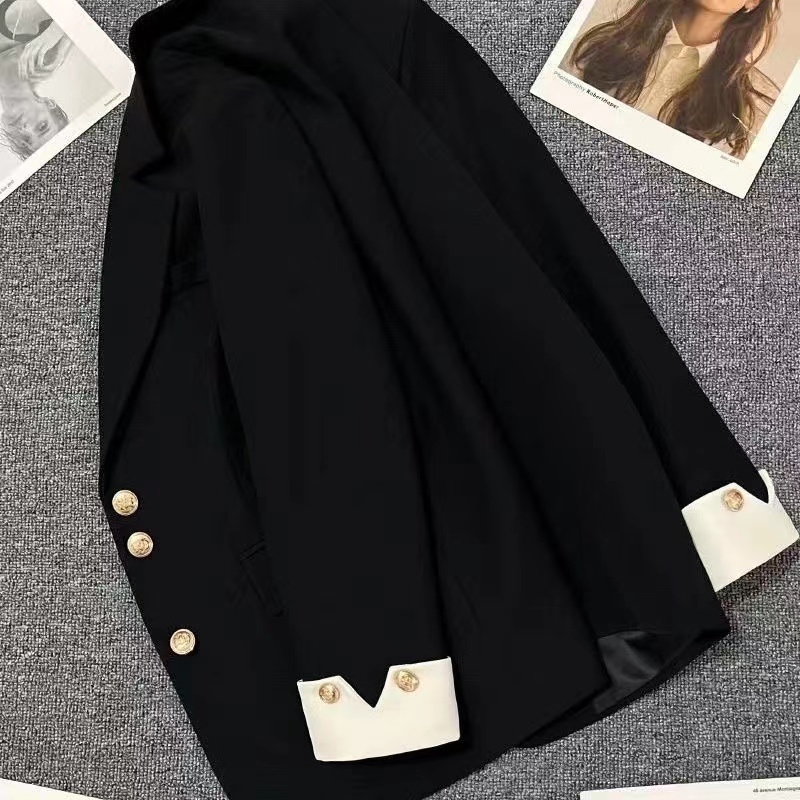 New autumn and winter large-size blazer cuff color-blocking suit fashionable top