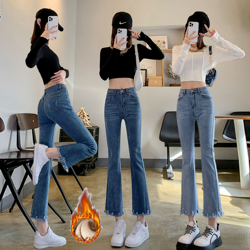 Real shot of winter, plush velvet jeans for women, new high-waisted slim jeans, high-fitting jeans
