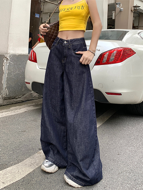 Early autumn fashion trend American retro loose wide-leg pants drooping floor jeans for women