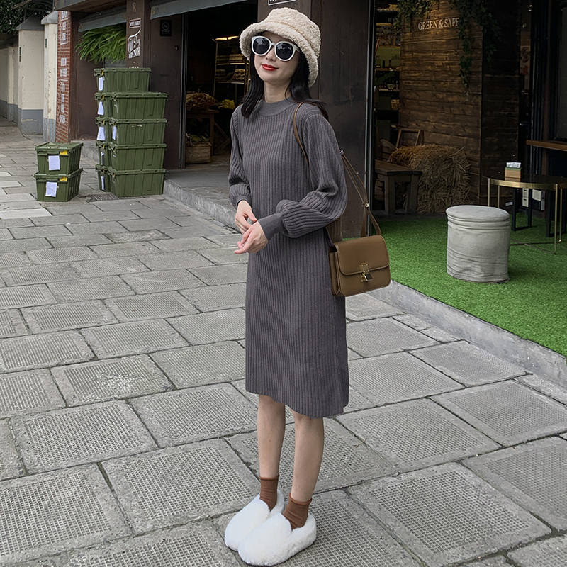 Long skirt knitted skirt dress for women small autumn and winter medium length bottom loose long versatile slim sweater skirt