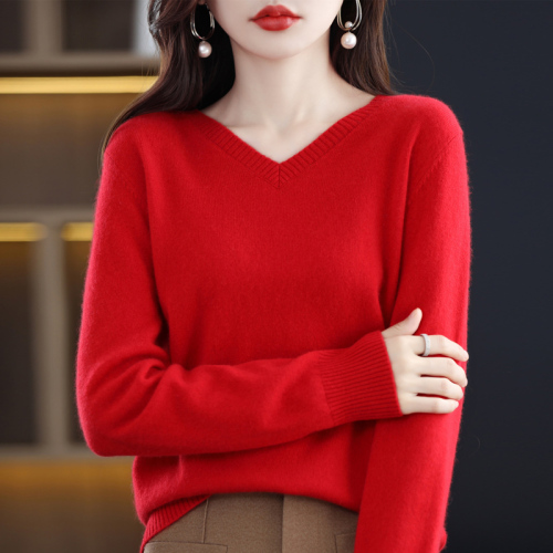 100 cardigan for women's autumn and winter new V-neck sweater loose pullover long-sleeved cashmere large-size knitted base shirt