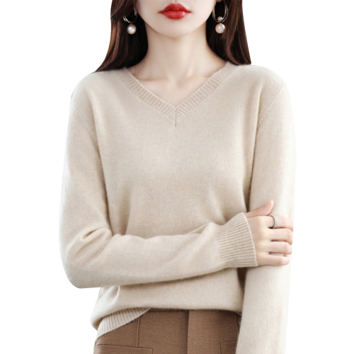100 cardigan for women's autumn and winter new V-neck sweater loose pullover long-sleeved cashmere large-size knitted base shirt