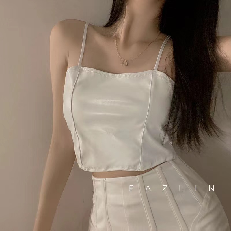 Small suspender vest for women with summer Korean version of PU leather slim temperament outside wearing a strapless top